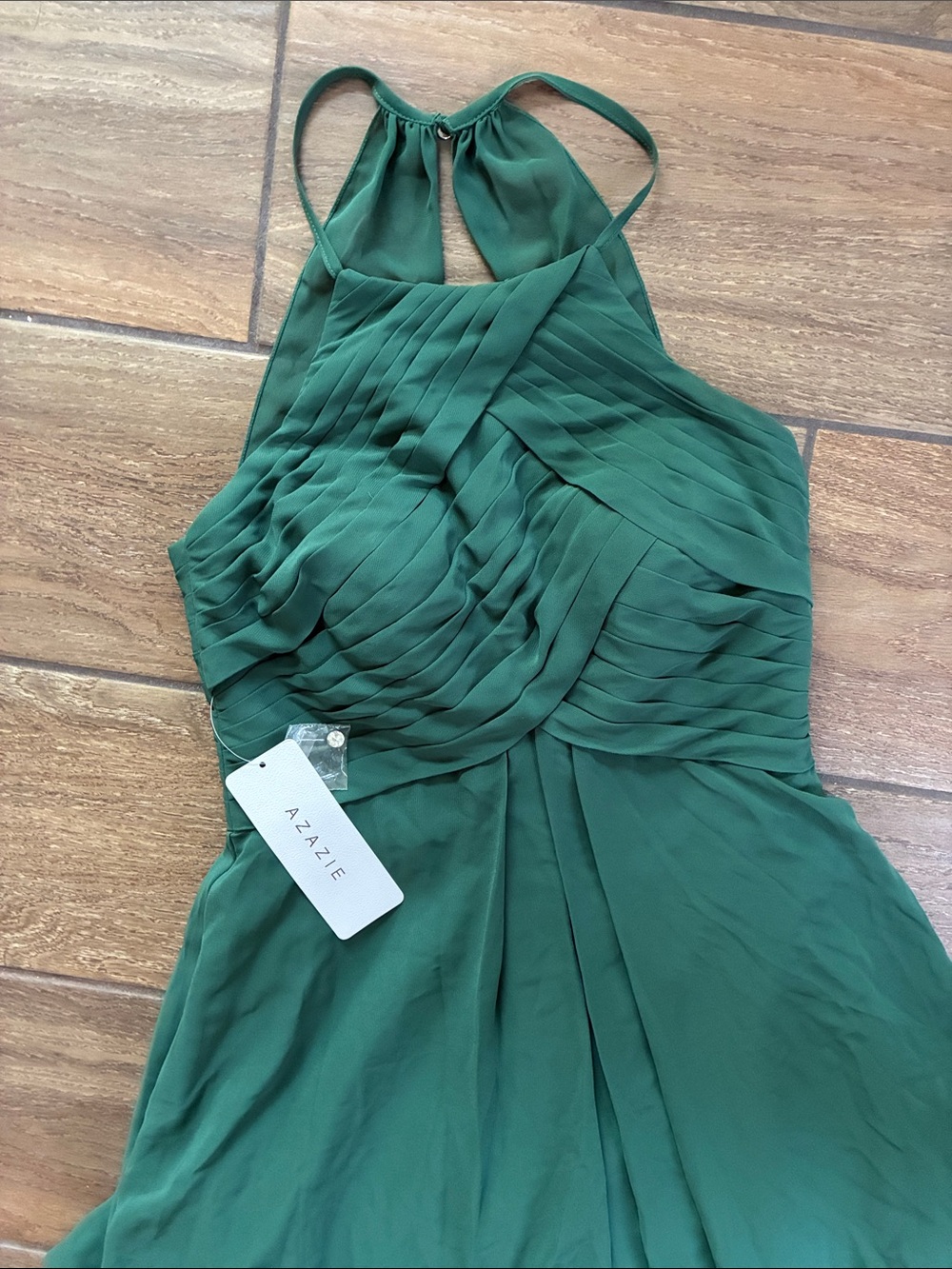 Azazie Emerald Green Halter Chiffon Prom Dress